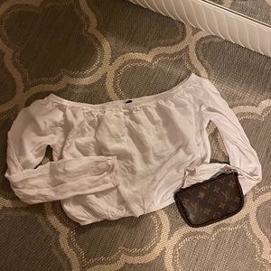 OFF THE SHOULDER LONG SLEEVE GAUZE CROP TOP